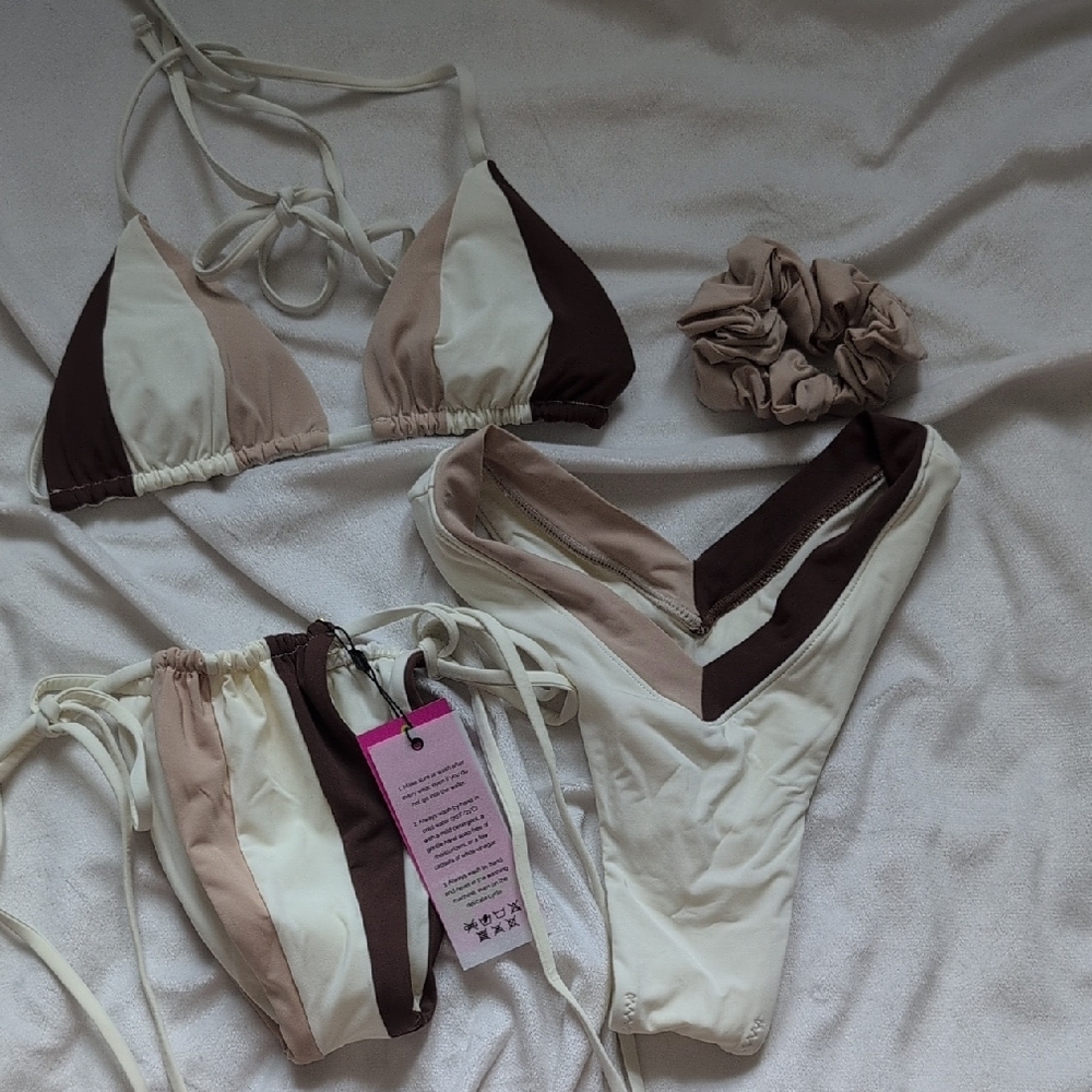 Colorblock Bikini Set with Scrunchie